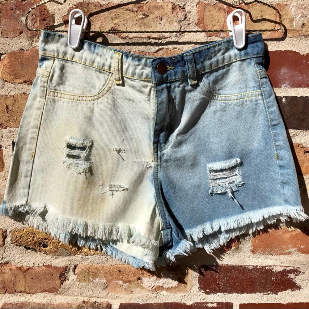 Custom Bleached Denim Shorts Medium